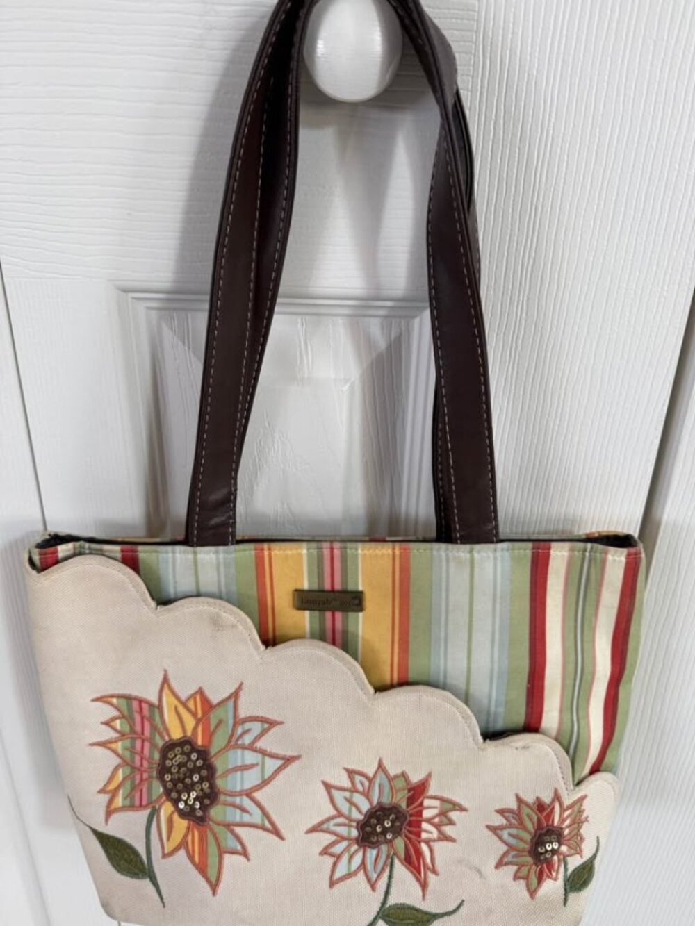 Longaberger Sunflower Stripe Canvas Purse